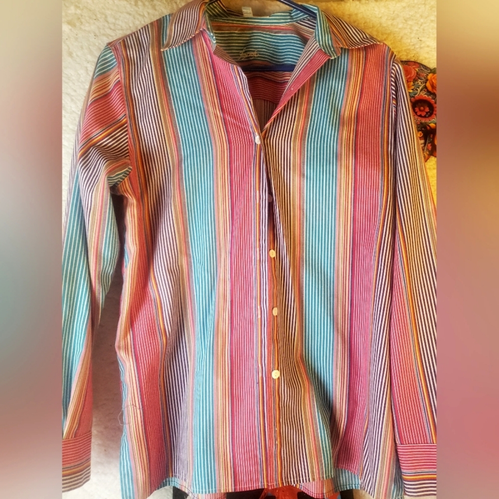 Foxcroft Vibrant Striped Button Down Shirt